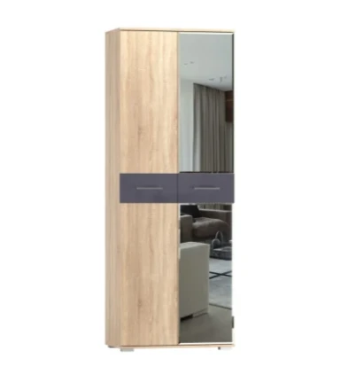 Шкаф 2-х створчатый с зеркалом Бьянка, Сонома/Графит 